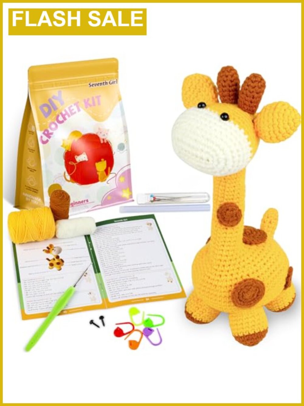 Beginner Crochet Kit Giraffe DIY Craft Complete with Yarn Hooks Tutorial for